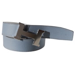 85cm Hermes White and Gris Perle Epsom Leather Belt