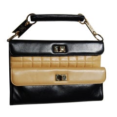 CHANEL Two toned Black and Beige Mademoiselle Lock Handbag