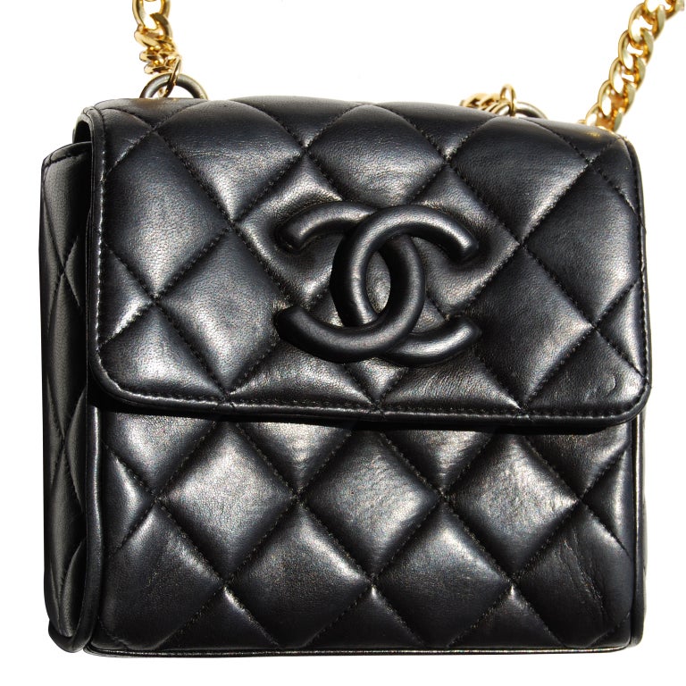 Women's CHANEL Black Quilted Leather Box Handbag with Gold Chain