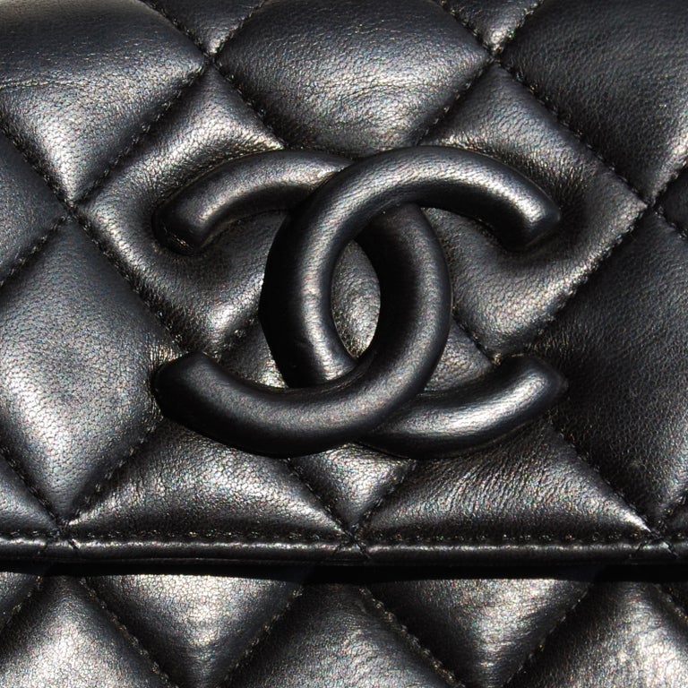 CHANEL Black Quilted Leather Box Handbag with Gold Chain 1