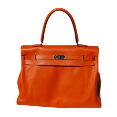 50cm Hermes Orange Sikkim Relax Leather Kelly Bag Handbag