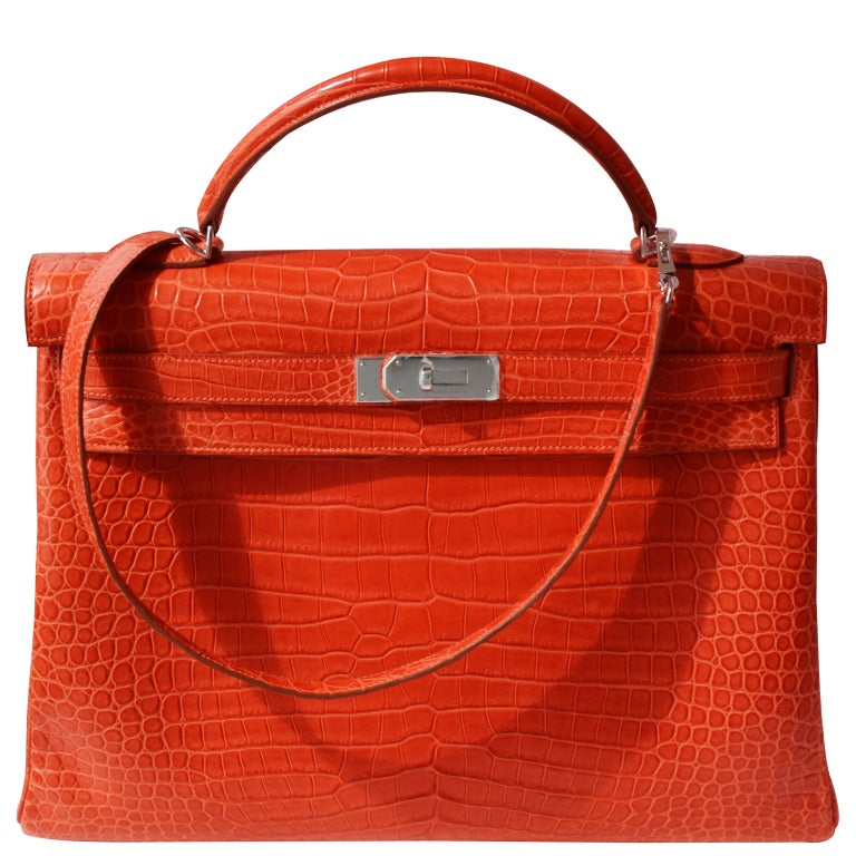 40cm Hermes Matte Sanguine Porosus Crocodile Kelly Handbag