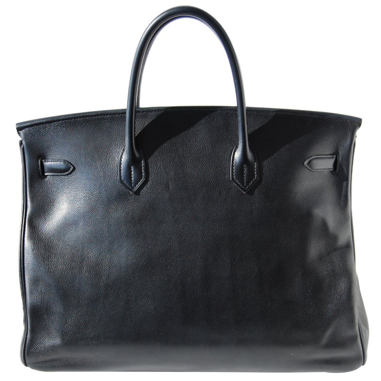 40cm Hermes Black Evergrain Leather Birkin Handbag Pre-owned In Good Condition In Chicago, IL