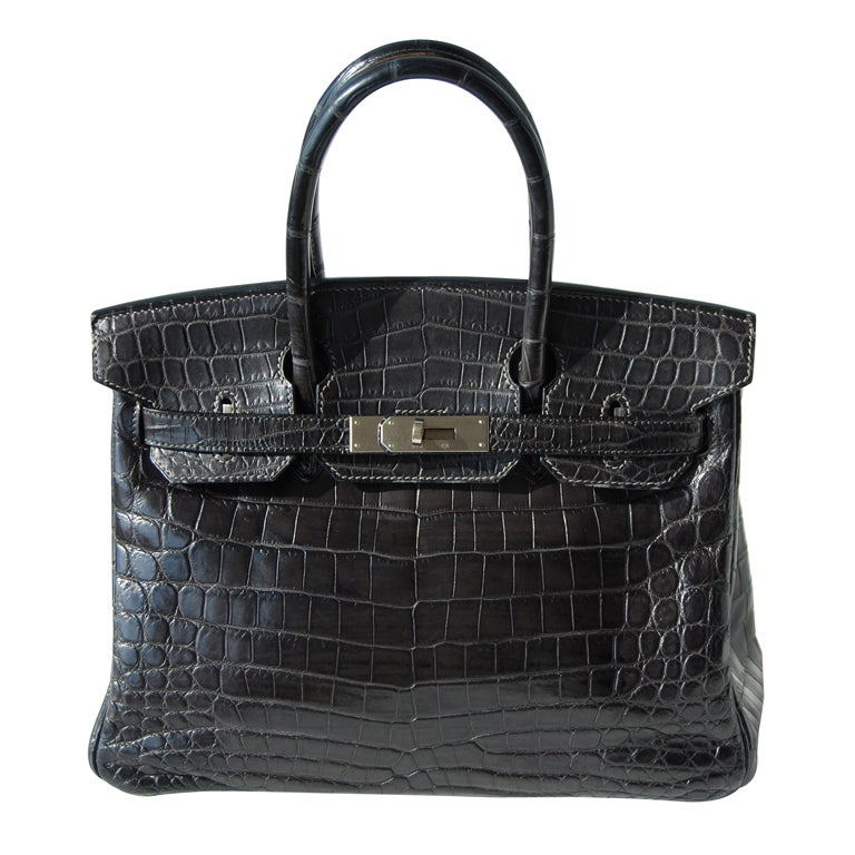 30cm Hermes Matte Anthracite Niloticus Crocodile Birkin Bag Handbag For Sale