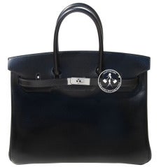 35cm Hermes Black Box Leather Birkin Handbag