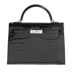 32cm HERMES SHINY BLACK PAVE DIAMOND KELLY HANDBAG #9921