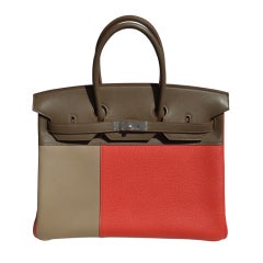 35cm Hermes Tri-Colored Leather Birkin Bag Handbag