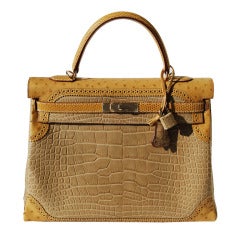 35cm Hermes Tri-Color Ghillies Kelly Handbag - Permabrass #9929