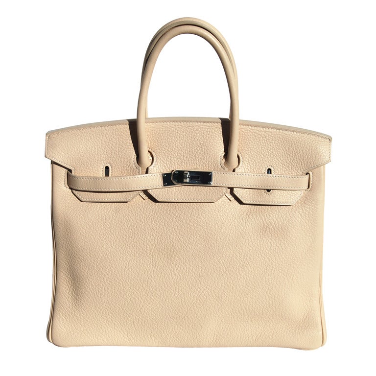 35cm Hermes Beige Taurillon Clemence Leather Birkin Handbag #9922