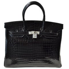 35cm Hermès Glänzend Schwarz Porosus Krokodil Birkin Handtasche mit Diamanten