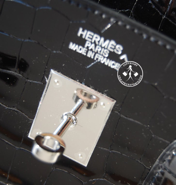35cm Hermès Shiny Black Porosus Crocodile Birkin Handbag with Diamonds 3