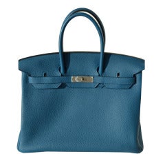 35cm Hermes Blue Galice Togo Leather Birkin Handbag