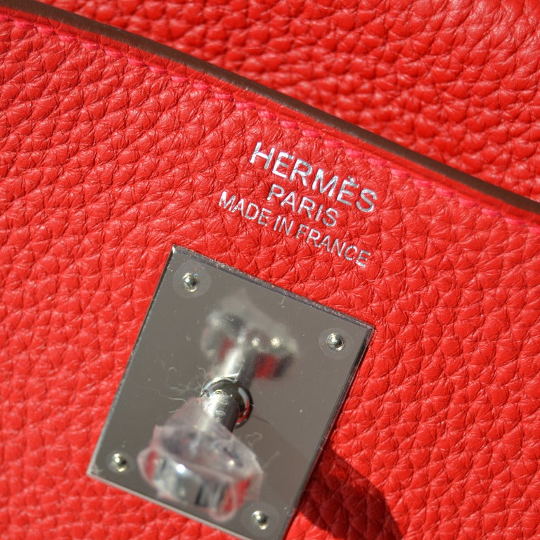 Women's or Men's 35cm Hermes Rouge Casaque Taurillon Clemence Leather Kelly Handbag