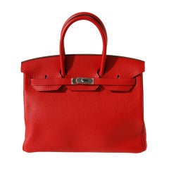 35cm Hermes Rouge Casaque Taurillon Clemence Leather Birkin Handbag