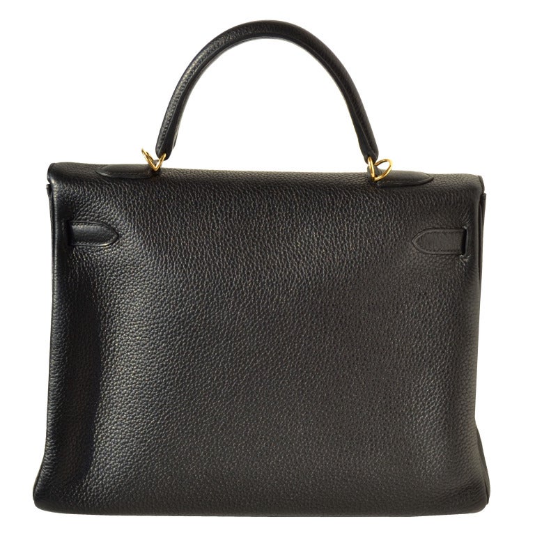 35cm Hermes Black Taurillon Clemence Leather Kelly Handbag