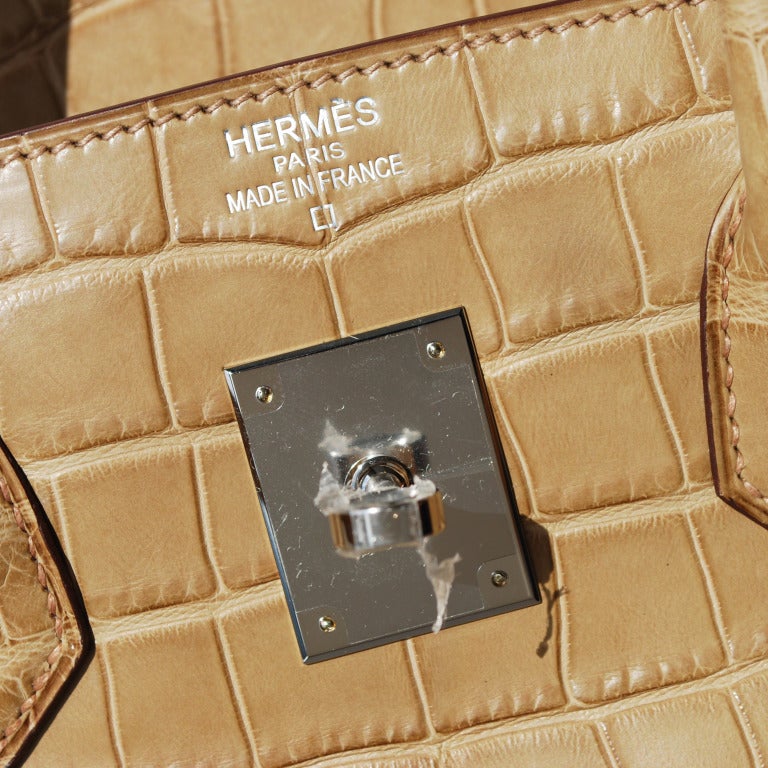 35cm Hermes Matte Poussiere Alligator Birkin Handbag | Palladium Hardware In New Condition For Sale In Chicago, IL