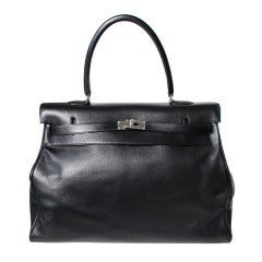 50cm Hermes Black Sikkim Relax Leather Kelly Handbag