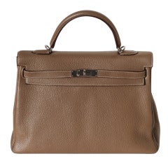 35cm Hermes Etoupe Taurillon Clemence Leather Kelly Handbag