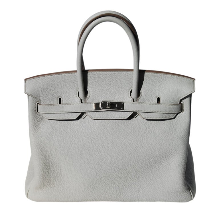 35cm Hermes Gris Perle Taurillon Clemence Leather Birkin Handbag For Sale