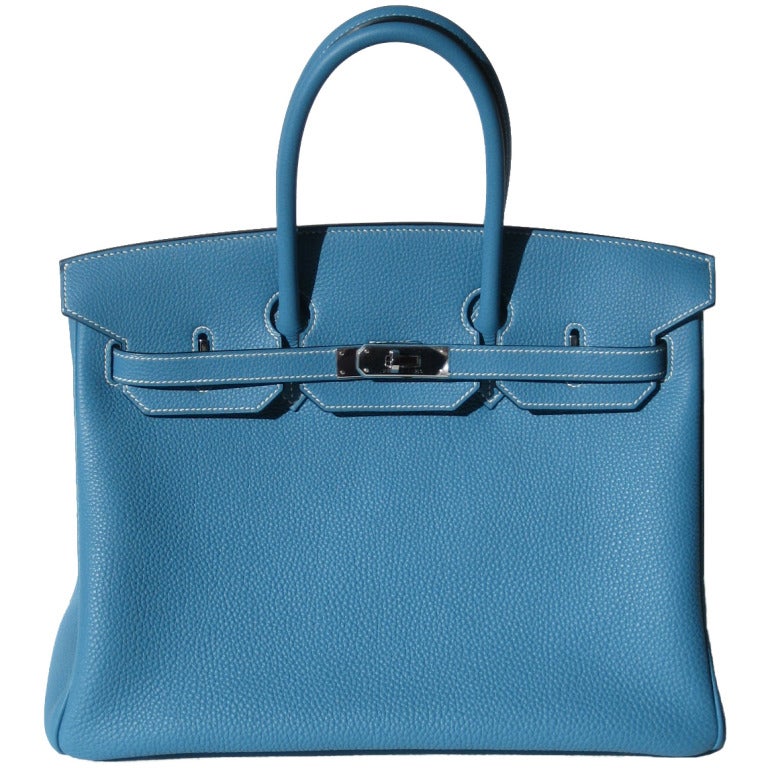 35cm Hermes Blue Jean Togo Leather Birkin Handbag For Sale