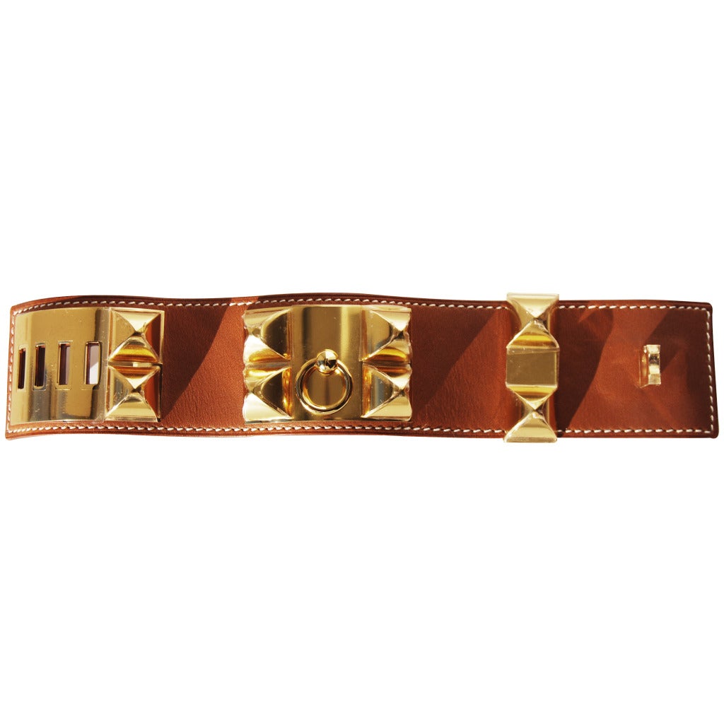 Hermes Barenia Leather CDC Collier De Chien Bracelet - Small - Gold Hardware In New Condition For Sale In Chicago, IL