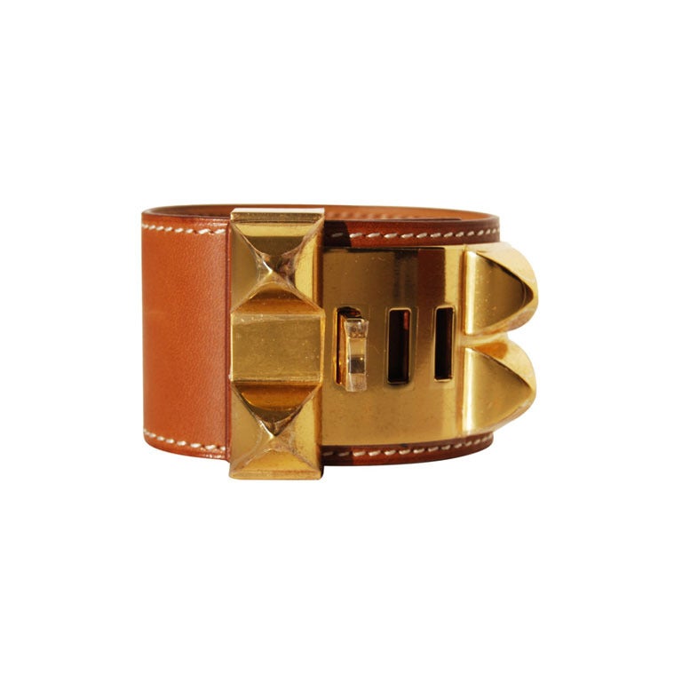 Hermes Barenia Leather CDC Collier De Chien Bracelet - Small - Gold Hardware For Sale