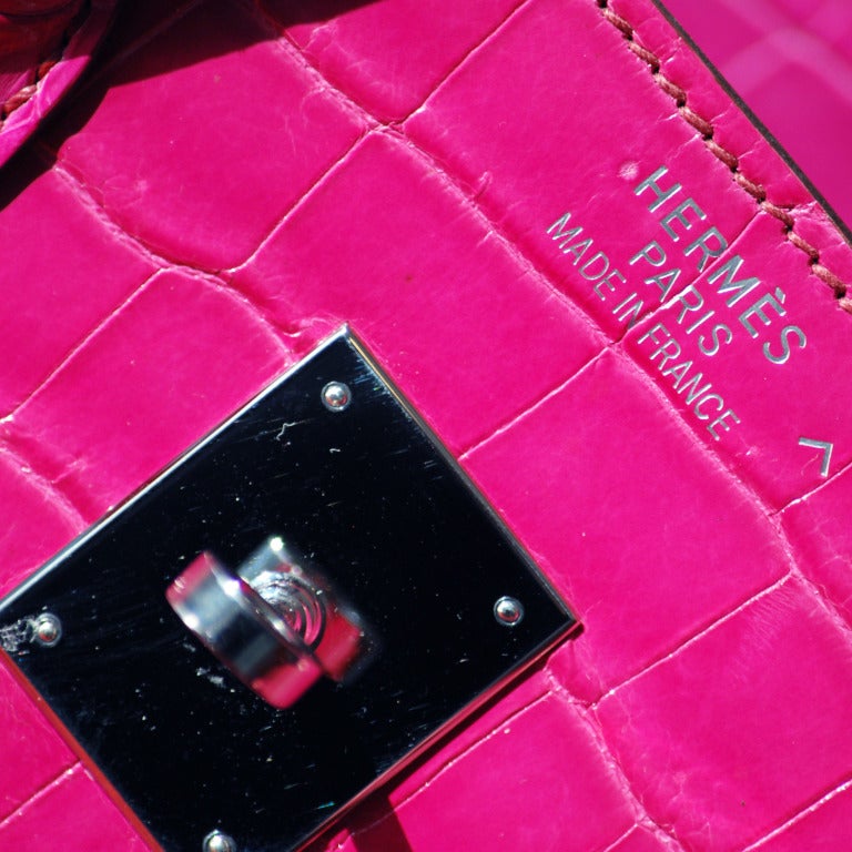 Women's 35cm Hermes Shiny Fuchsia Porosus Crocodile Birkin Handbag - Pre-Owned #10026