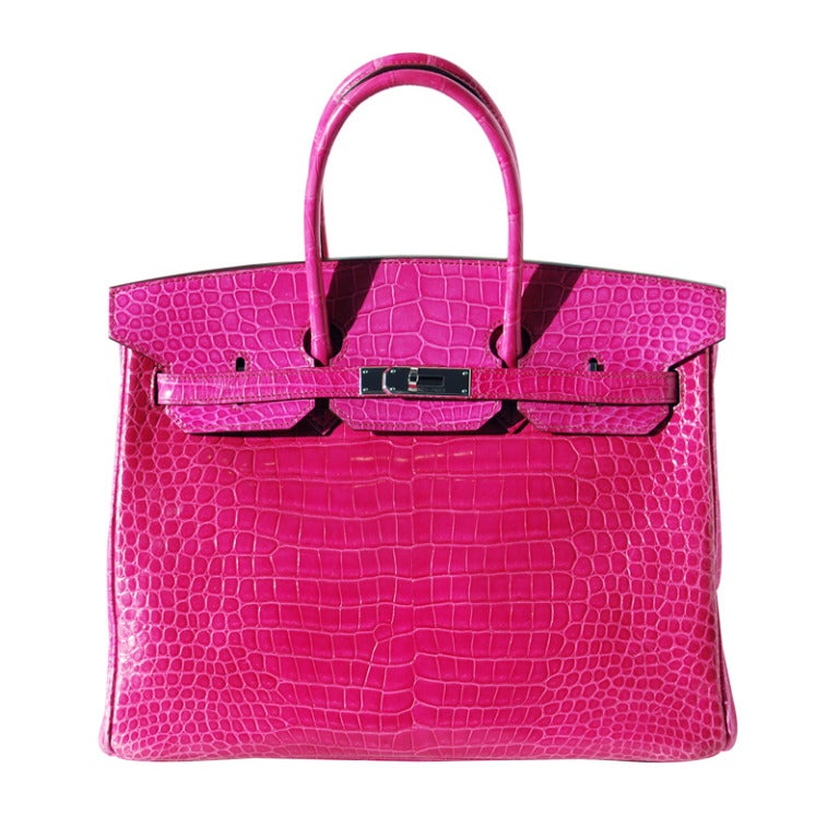 35cm Hermes Shiny Fuchsia Porosus Crocodile Birkin Handbag - Pre-Owned #10026