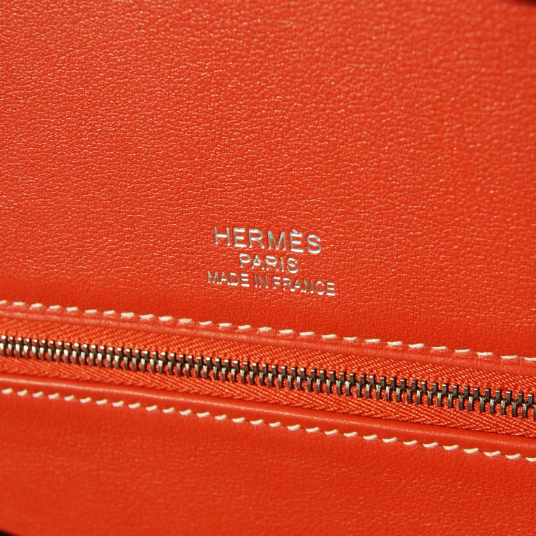 35cm Hermes Sanguine Swift Leather & Toile H Ghillies Birkin Handbag - Palladium For Sale 1