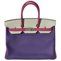 35cm Hermes Tri-Color Iris, Tosca, and Pearl Grey Togo Leather Birkin Handbag