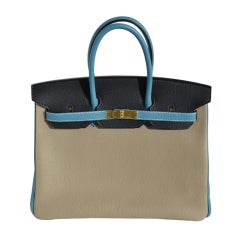 35cm Hermes Tri-Colored Togo Leather Birkin Bag Handbag