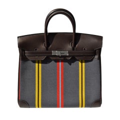 32cm Hermès Brown Swift Leather and Toile HAC Bag Handbag