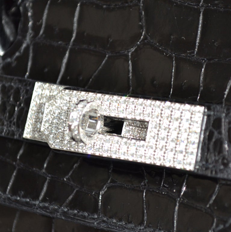 Women's or Men's 35cm Hermès Diamond Black Crocodile Birkin Bag Handbag