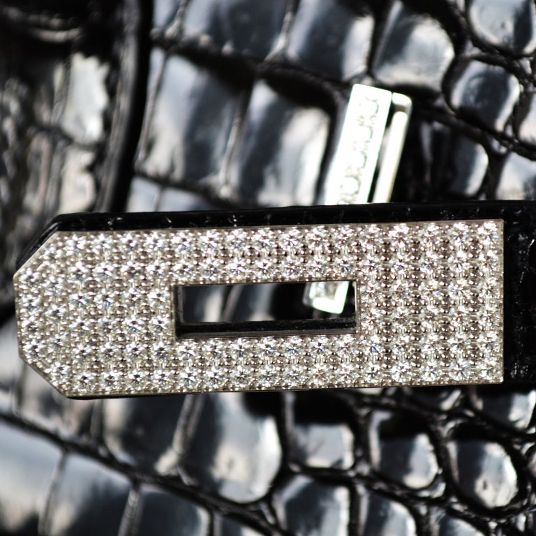 35cm Hermès Diamond Black Crocodile Birkin Bag Handbag 2