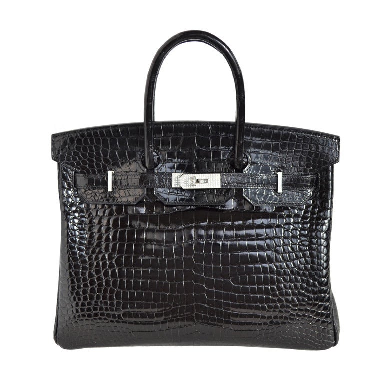 35cm Hermès Diamond Black Crocodile Birkin Bag Handbag