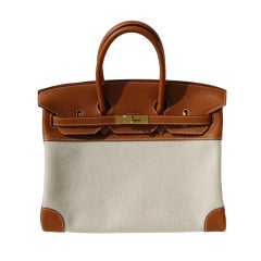 35cm Hermes Gold Clemence Leather 
Toile H Birkin Bag Handbag