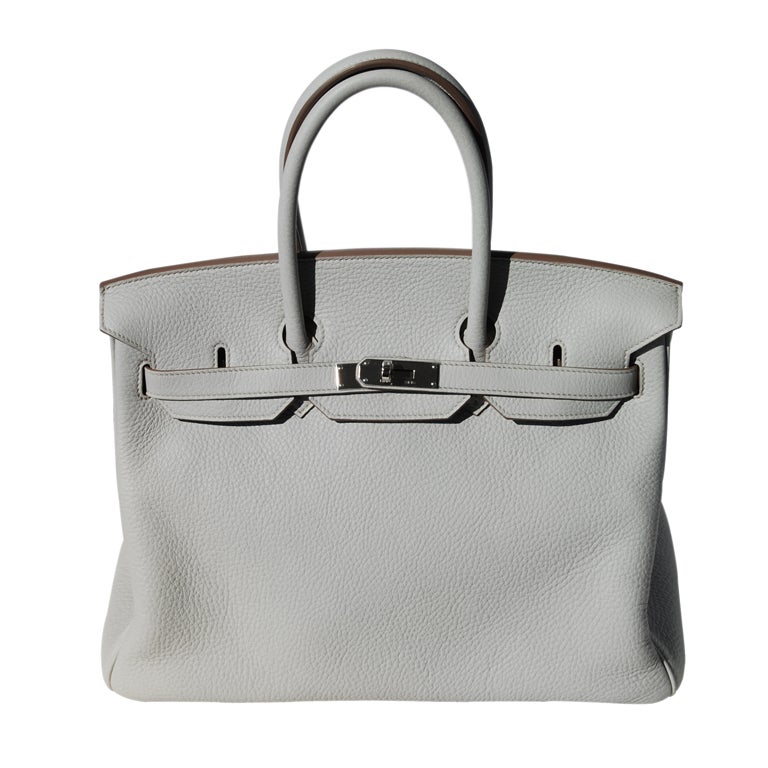 35cm Hermes Gris Perle Clemence Leather Birkin Bag Handbag