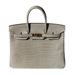 35cm Hermès Matte Pale Greige Crocodile Birkin Bag Handbag