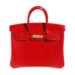 25cm Hermès Braise Alligator Birkin Bag Handbag