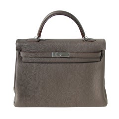 35 Hermès Etain Taurillon Clemence Leather Kelly Bag Handbag