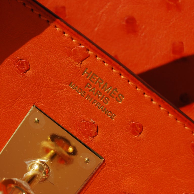 Women's 30cm Hermes Orange Ostrich Birkin Bag Handbag