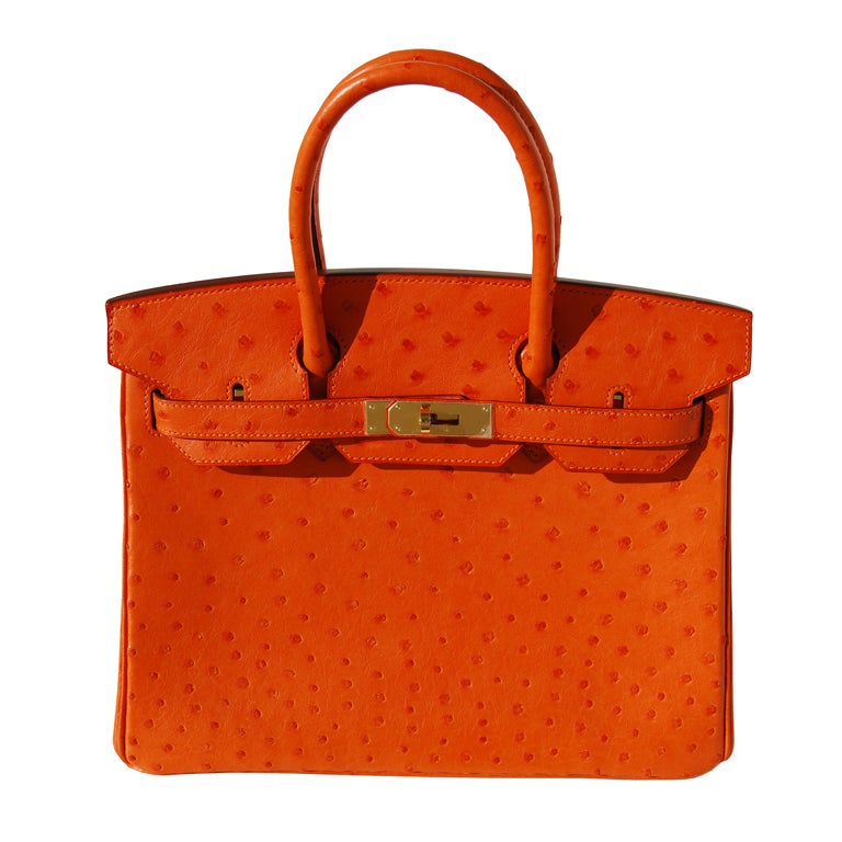 30cm Hermes Orange Ostrich Birkin Bag Handbag