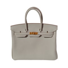 35cm Hermes Gris Perle Togo Leather Birkin Bag Handbag with GHW