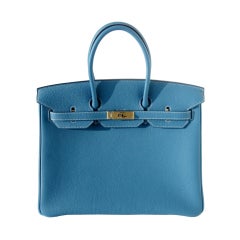 35cm Hermès Blue Jean Togo Leather Birkin Bag Handbag