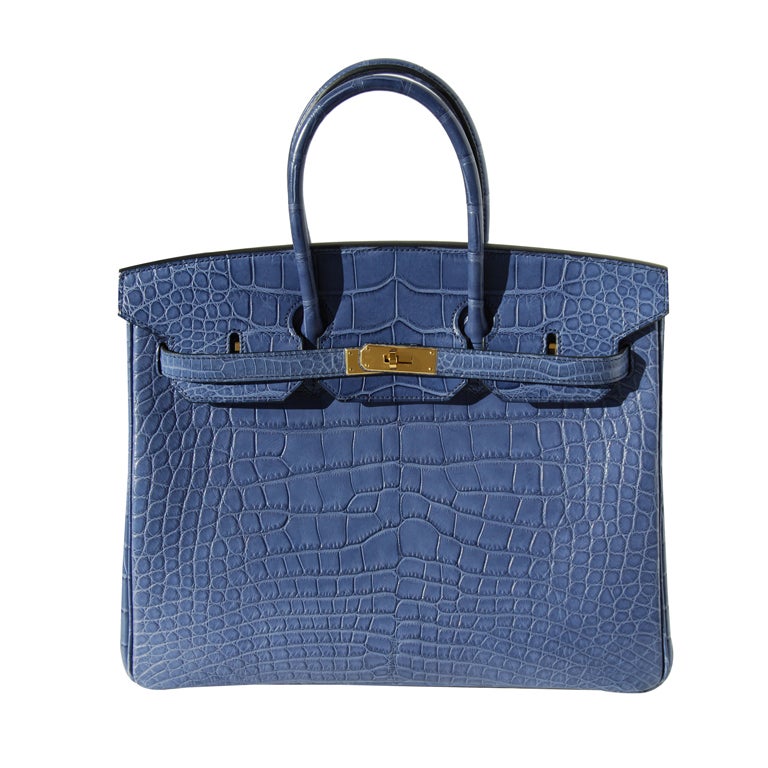 35cm Hermes Matte Blue Brighton Alligator Birkin Bag Handbag