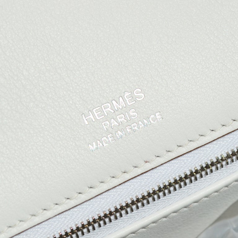 Women's 35cm Hermes White and Gris Perle Ghillies Leather Birkin Handbag