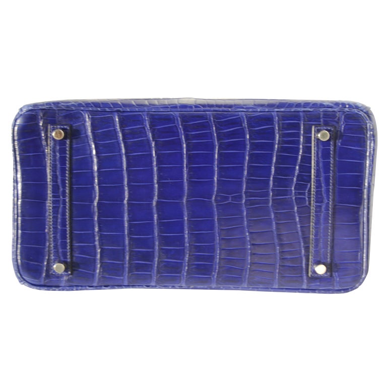 35cm Hermes Semi-Matte Blue Sapphire Porosus Crocodile Birkin Handbag In Excellent Condition For Sale In Chicago, IL