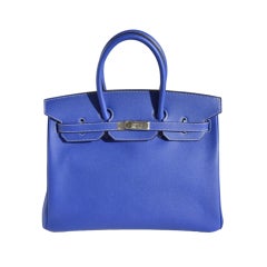 35cm Hermes Bleu Electrique Epsom Leather Birkin Bag Handbag