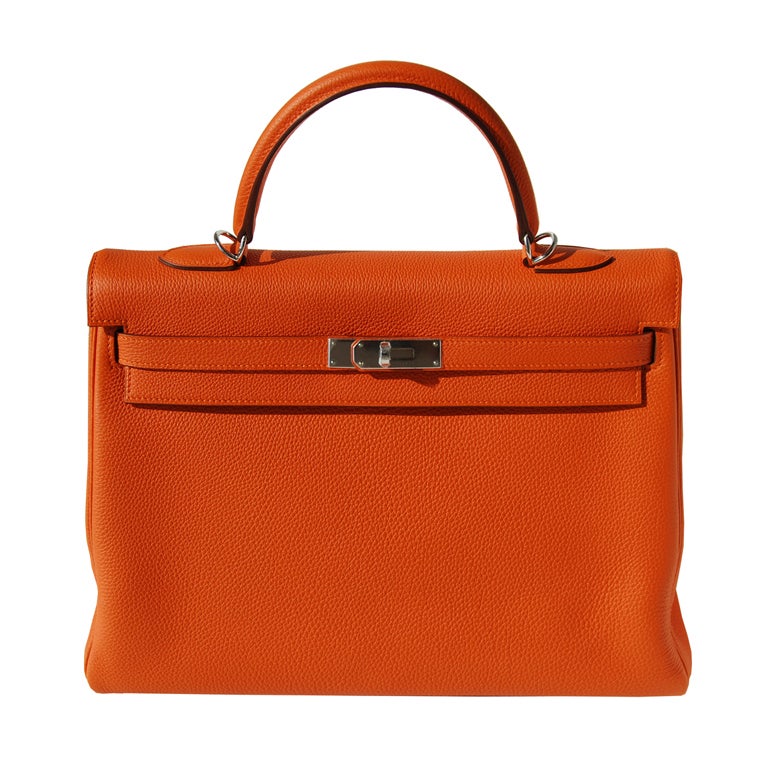 35cm Hermes Orange Togo Leather Kelly Bag Handbag
