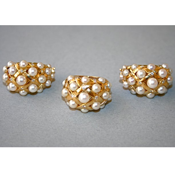 Chanel Gold, Diamonds and Pearl Earrings and Ring Set